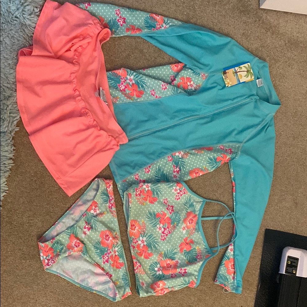 Floral Swim Set with Rash Guard - size 12 14 girls